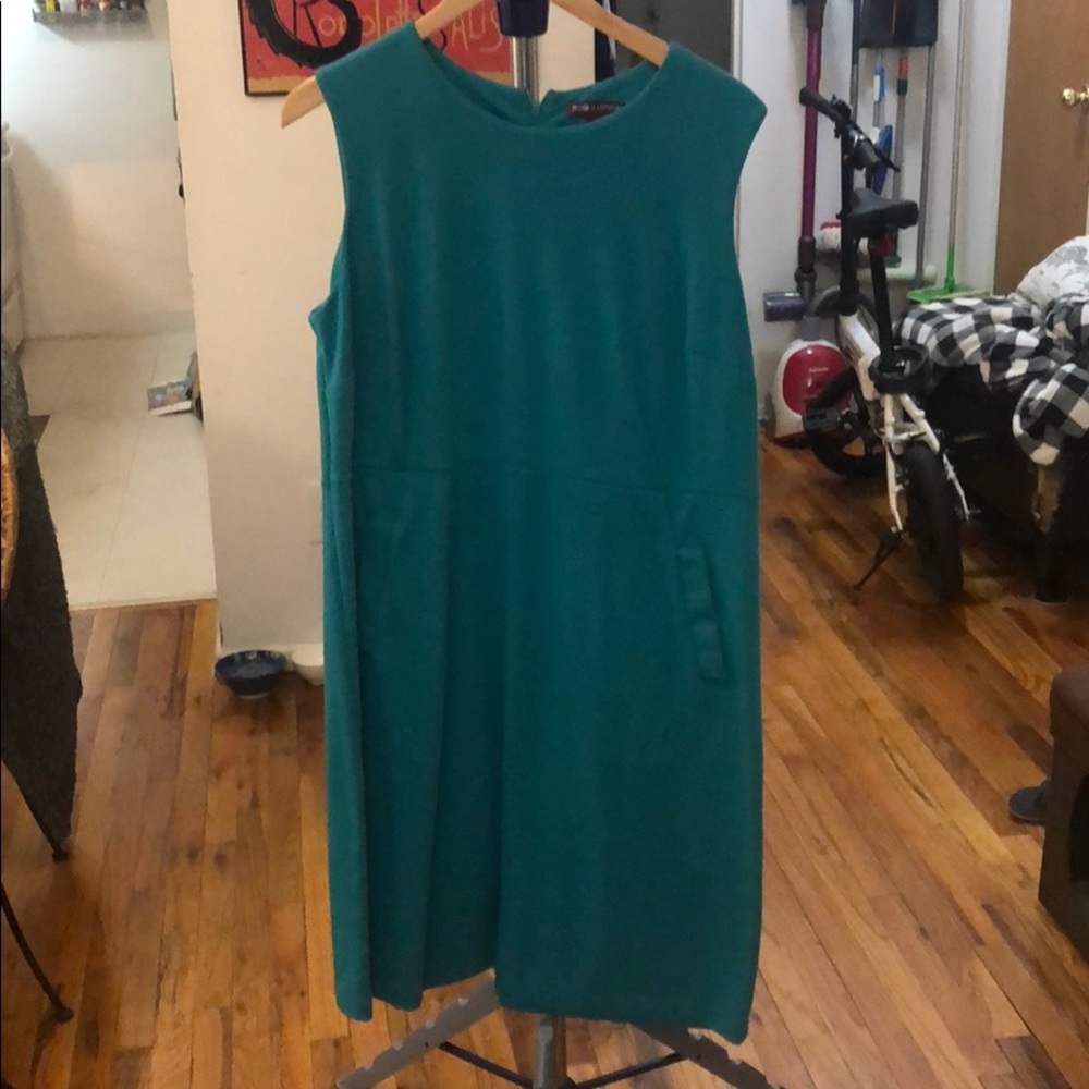 Jessica London Teal Sleeveless Shift Dress pockets